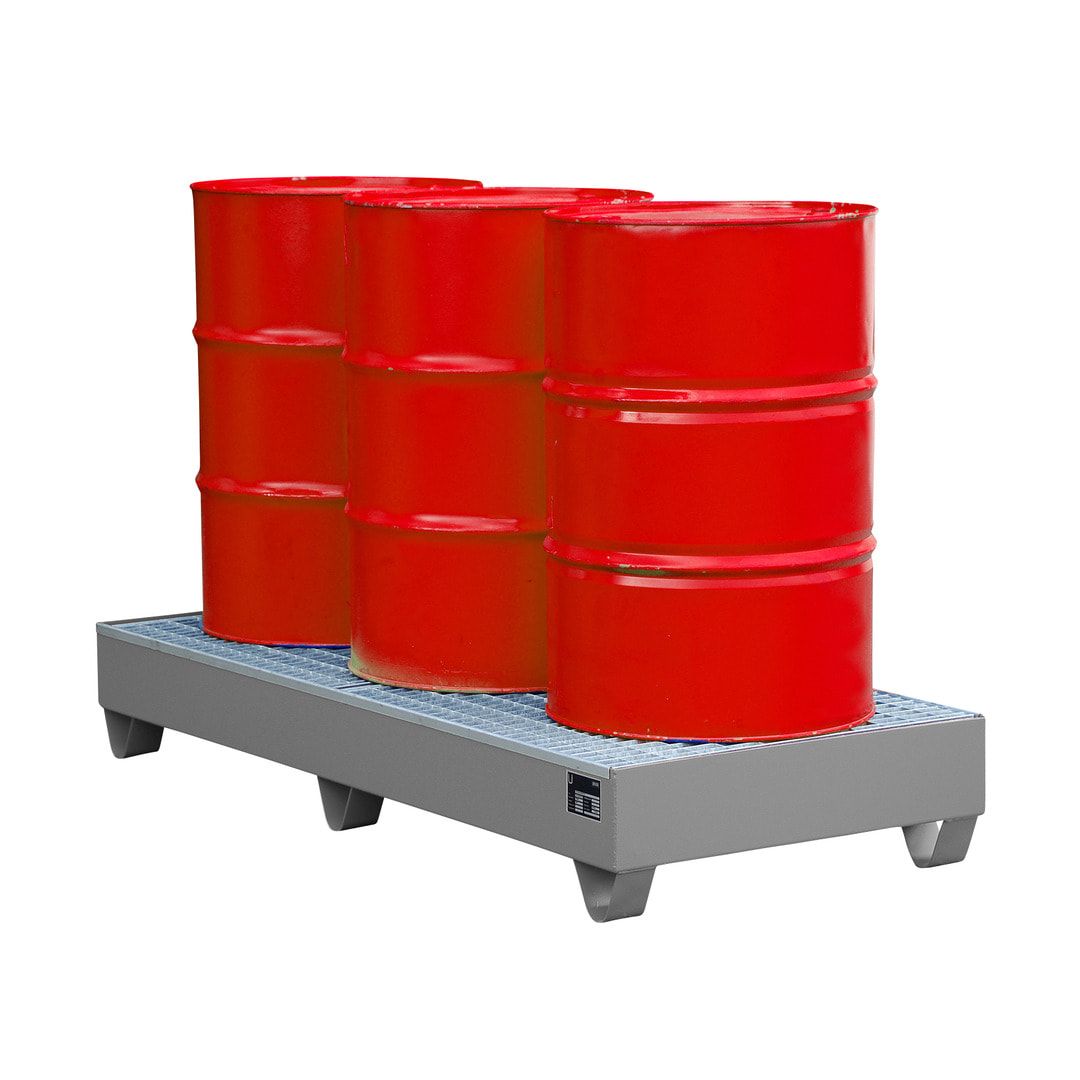 Auffangwanne - 1.800 x 800 mm (BxT) - 202 l - Füße - Gitterrost - feuerrot