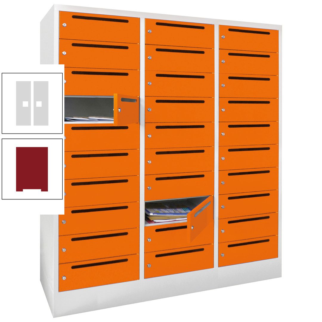 Postverteilerschrank, Schließfachschrank, 3 Abteile a 40 cm, 30 Fächer, 1.850 x 1.200 x 500 mm (HxBxT), Korpus anthrazitgrau, Front anthrazitgrau