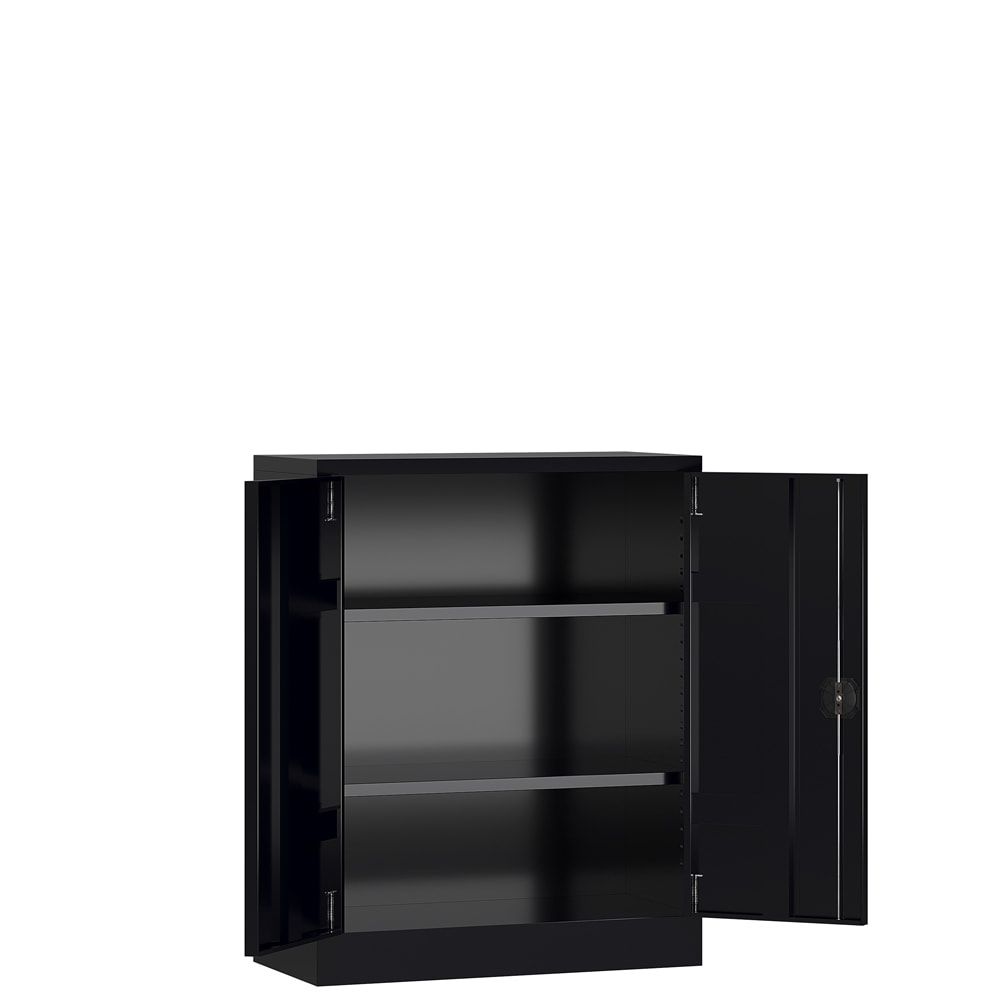 Aktenschrank, Büroschrank, abschließbar, Flügeltüren, 2 Fachböden, 1.200 x 920 x 420 mm (HxBxT), Stahl, Korpus und Türen lichtgrau