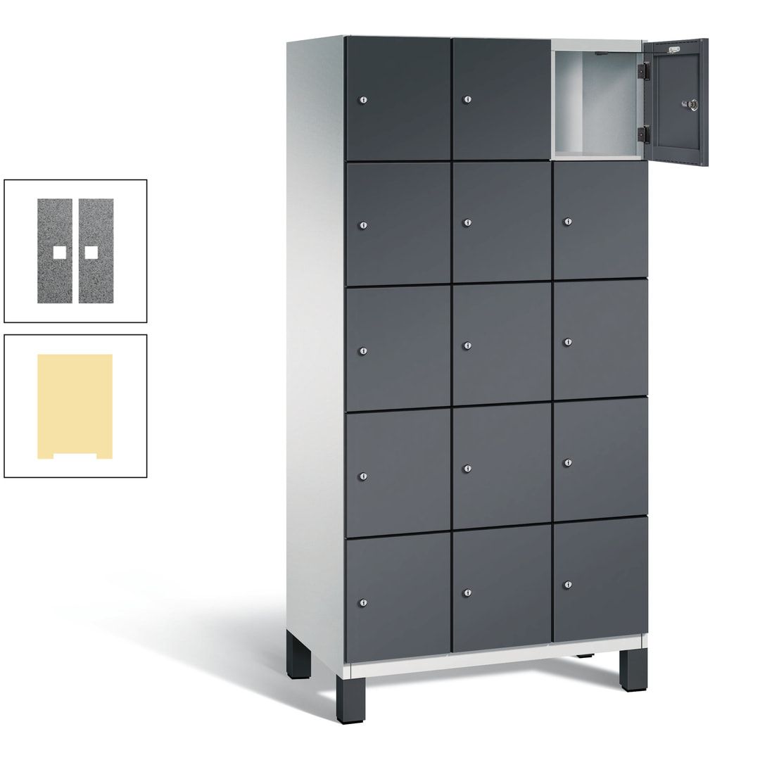 Fächerschrank, Stahlschrank, 15 Fächer, Türöffnungsbegrenzer, Füße, 1.980 x 900 x 525 mm (HxBxT), Korpus anthrazitgrau, Front anthrazitgrau