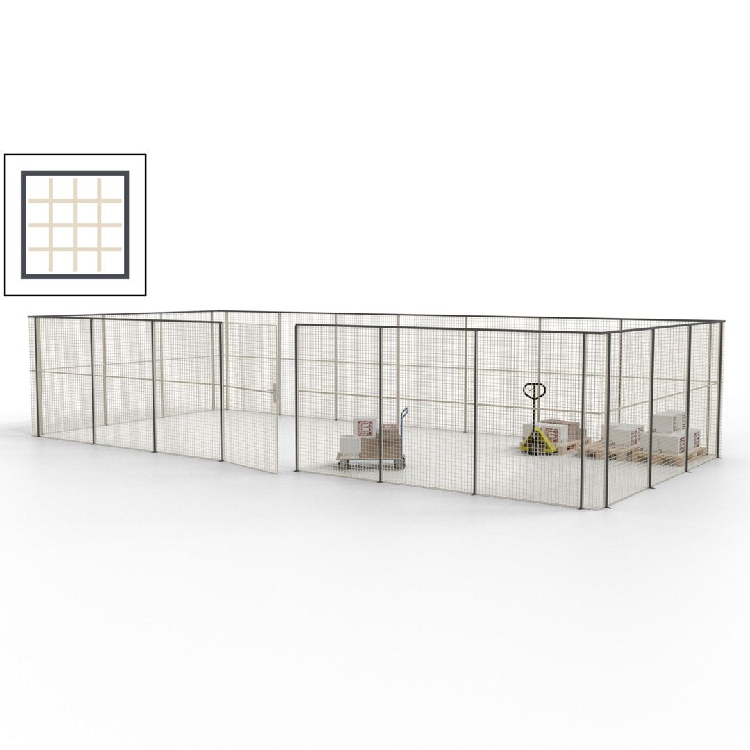 Hallentrennwand - Flügeltür, Gitter - 19 Gitterwände - 2.200 x 10.900 x 4.900 mm (HxBxT) - Perlweiß/reinorange