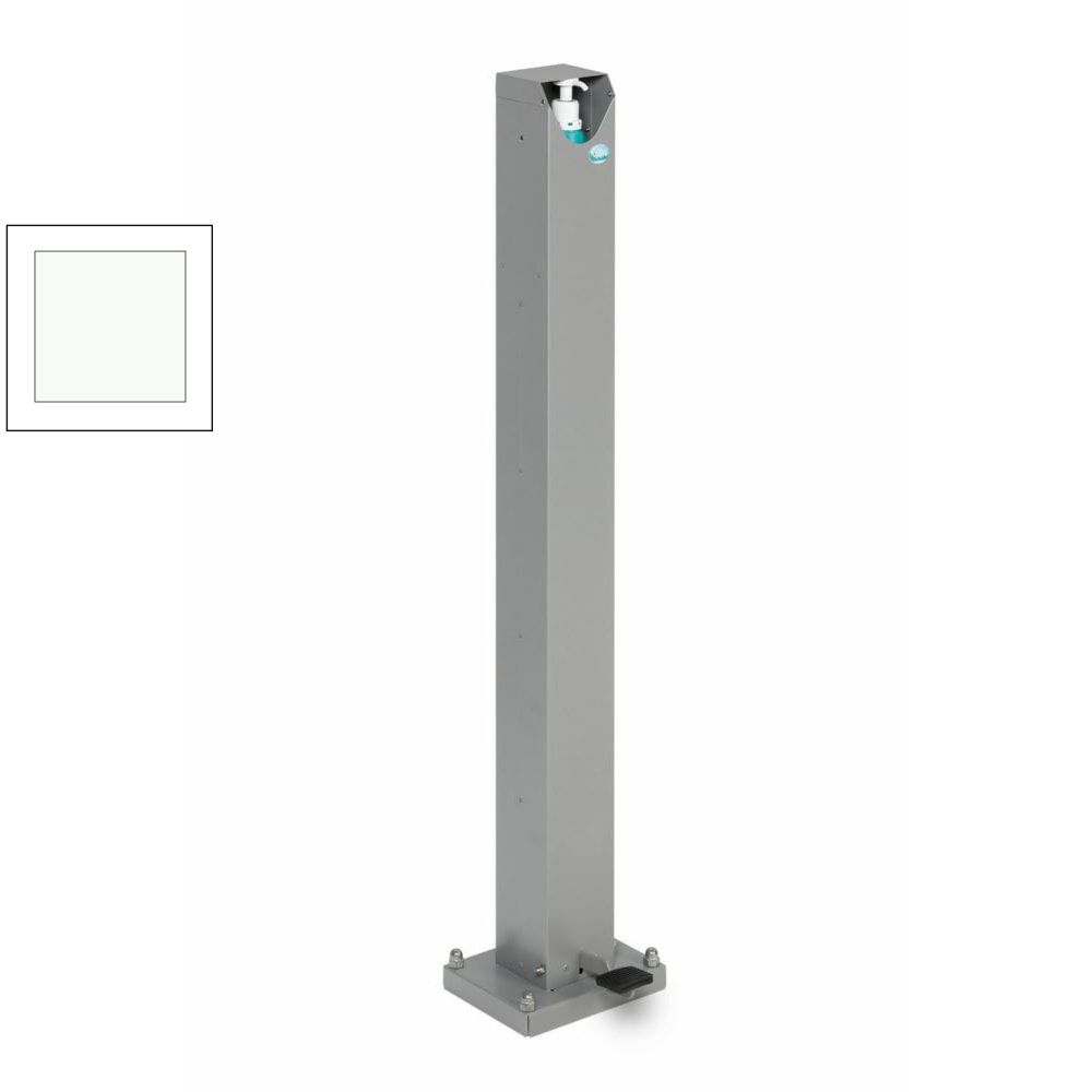 Desinfektionsstation, Hygienestation, Reinigungsstation, Stahl, mit Pedal, abschließbar, Bodenmontage, Farbe Antik-silber