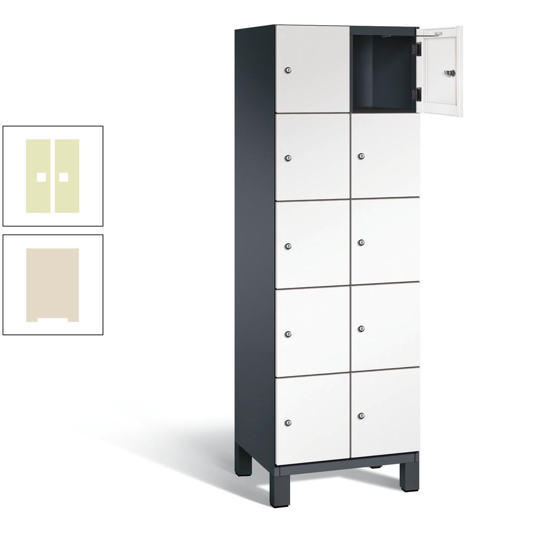 Fächerschrank, Stahlschrank, 10 Fächer, Türöffnungsbegrenzer, Füße, 1.980 x 600 x 525 mm (HxBxT), Korpus anthrazitgrau, Front anthrazitgrau