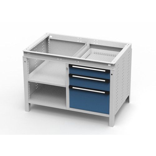 OTTOKIND Werkbank - bündige Arbeitsplatte - 850 x 1.150 x 750 mm (HxBxT) - 3 Schubladen - 2 Ablageböden - lichtgrau