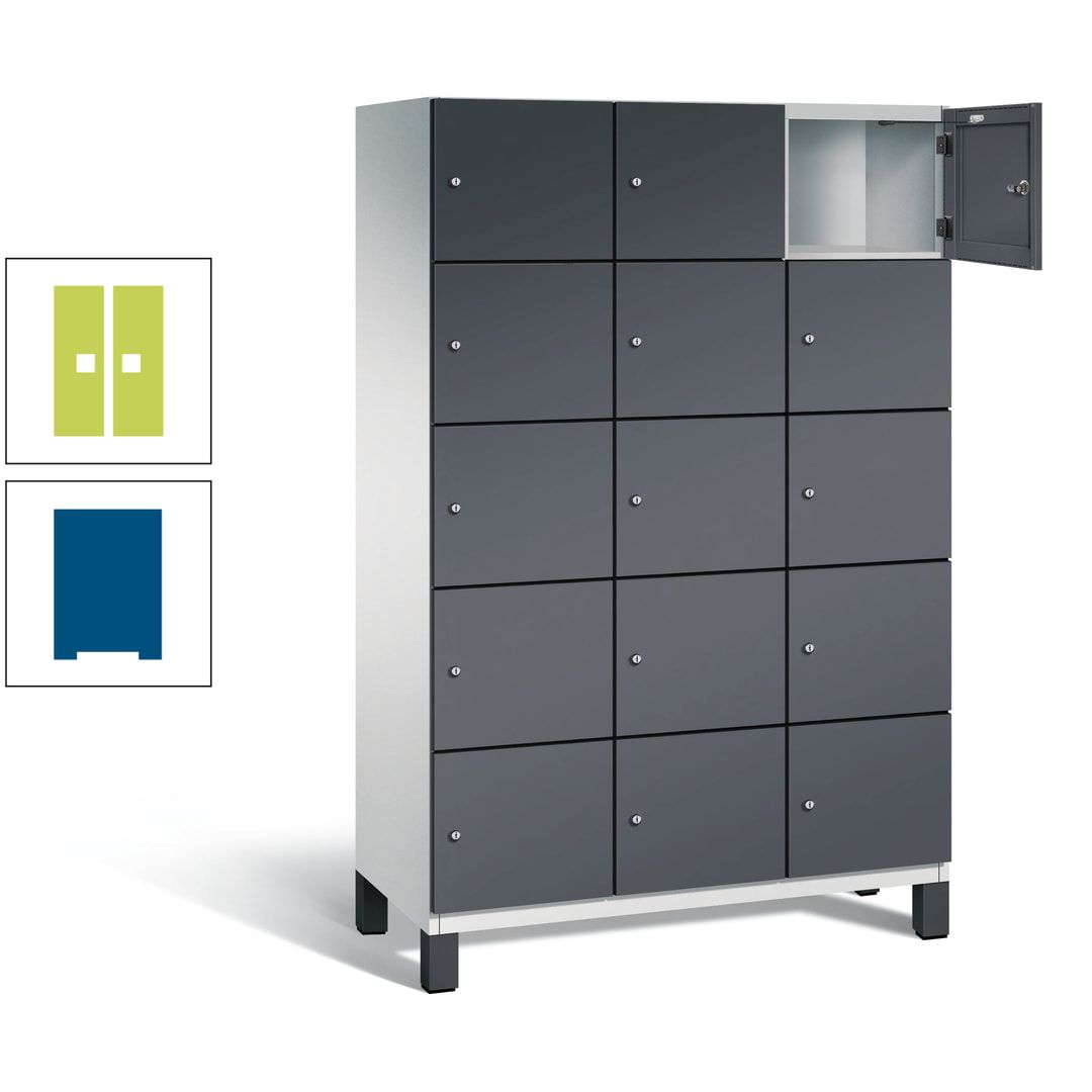 Fächerschrank, Stahlschrank, 15 Fächer, Türöffnungsbegrenzer, Füße, 1.980 x 1.200 x 525 mm (HxBxT), Korpus anthrazitgrau, Front anthrazitgrau