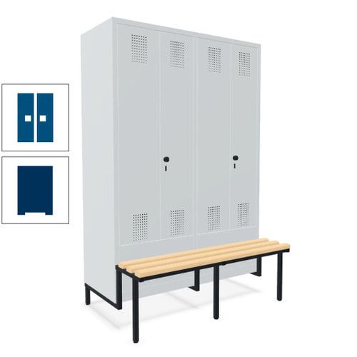 Doppel-Spind, Garderobenschrank, Buche Sitzbank integriert, 4 Abteile 300 mm, Korpus anthrazitgrau, Tür anthrazitgrau, 1.850 x 1.200 x 815 mm (HxBxT)
