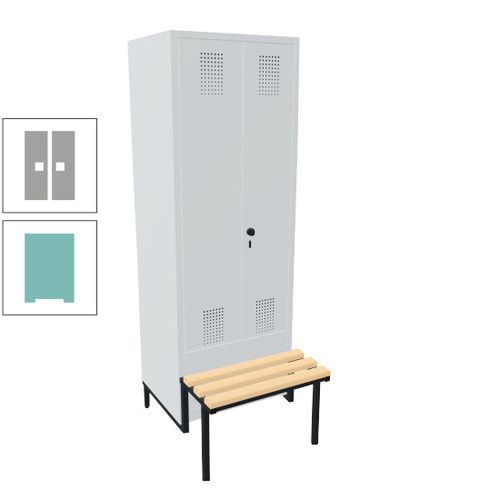 Doppel-Spind, Garderobenschrank, Buche Sitzbank integriert, 2 Abteile a 400 mm, Korpus anthrazitgrau, Tür anthrazitgrau, 1.850 x 800 x 815 mm (HxBxT)