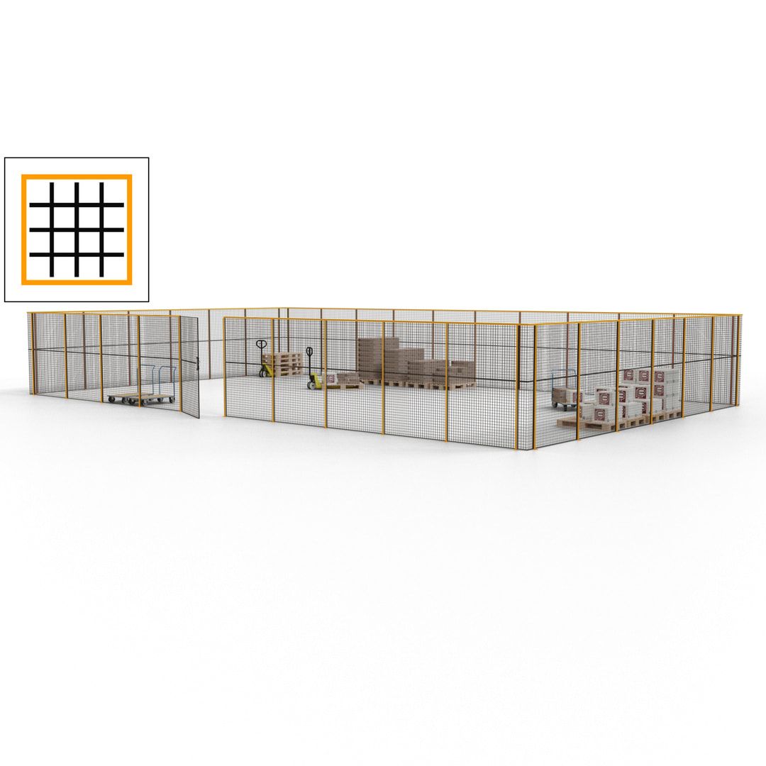 Maschinen Schutzgitter - Hallentrennwand - Sicherheitszaun - Tür - 48 m - 2.200 x 15.400 x 9.400 mm (HxBxT) - enzianblau