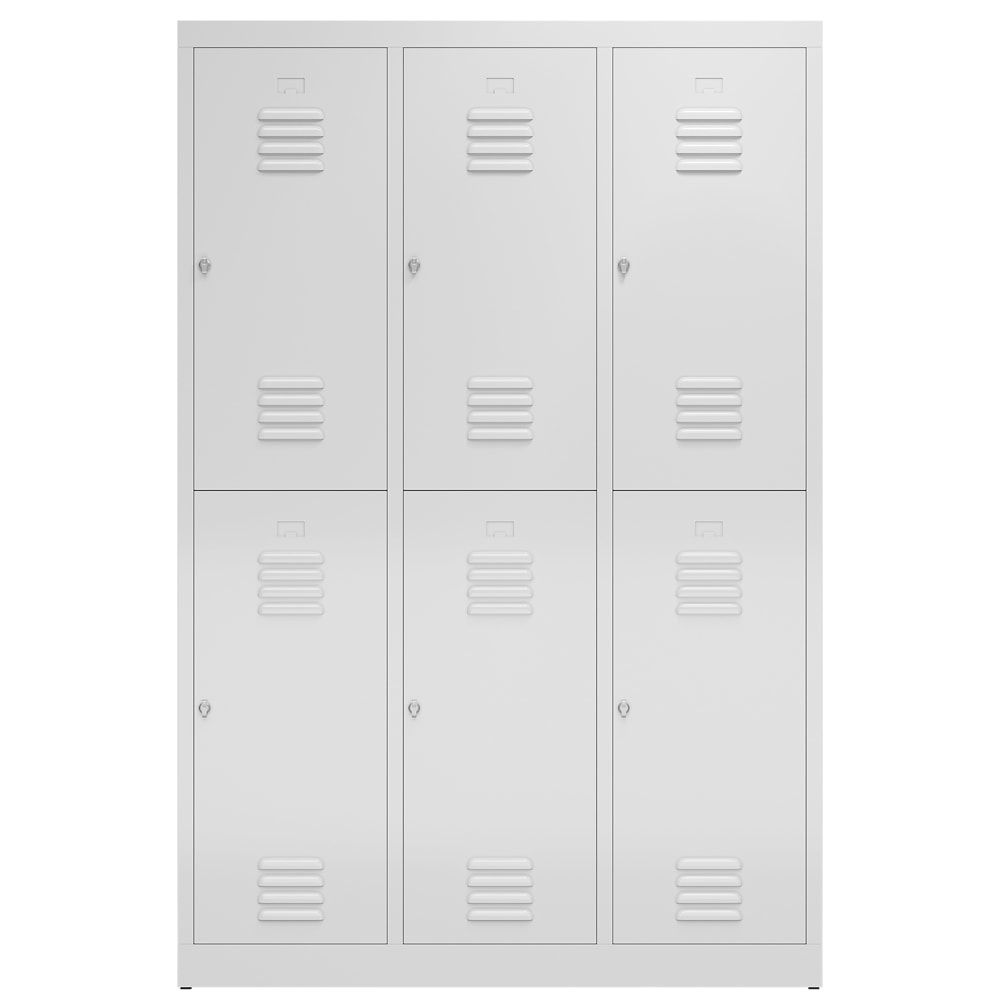 Garderobenschrank, Doppelstockspind, 3 Abteil, 6 Fächer, 1.800 x 1.185 x 500 mm (HxBxT), Drehriegel, Stahl, Korpus: lichtgrau, Front: anthrazitgrau