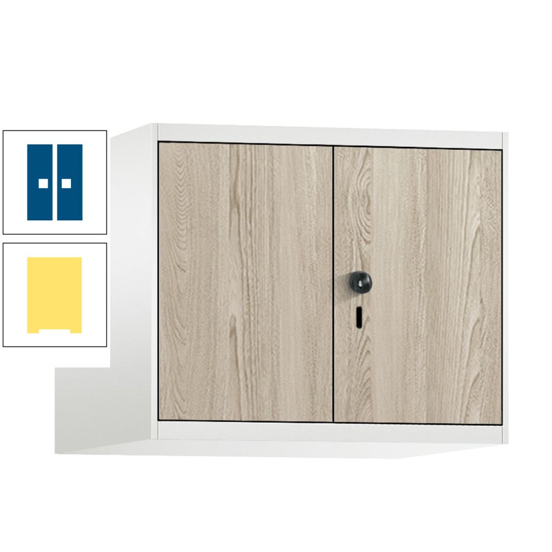 Aufsatzschrank, Schrankaufsatz, Türen paarweise, 2 Fächer a 300 mm, Farbe Pastellgelb, Tür anthrazitgrau , 500 x 600 x 500 mm (HxBxT)