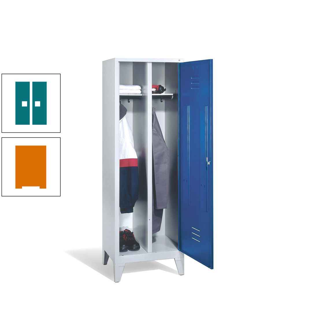 Doppel-Spind mit Großtür, Garderobenschrank mit Füßen, 2 Abteile a 300 mm, Korpus anthrazitgrau, Tür anthrazitgrau, 1.850 x 610 x 500 mm (HxBxT)