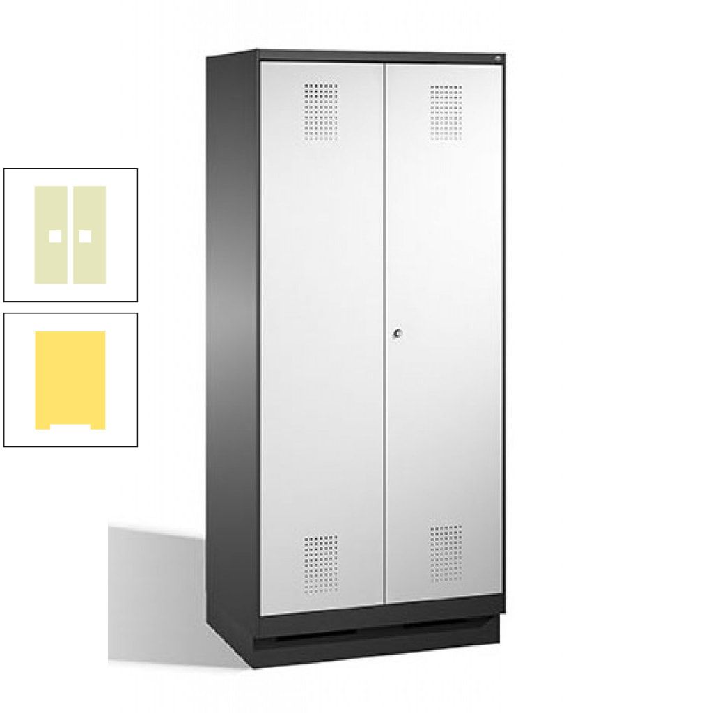 Doppel-Spind, Doppeltüren, Garderobenschrank mit Sockel, 2 Abteile a 400 mm, Korpus anthrazitgrau, Tür anthrazitgrau, 1.800 x 800 x 500 mm (HxBxT)