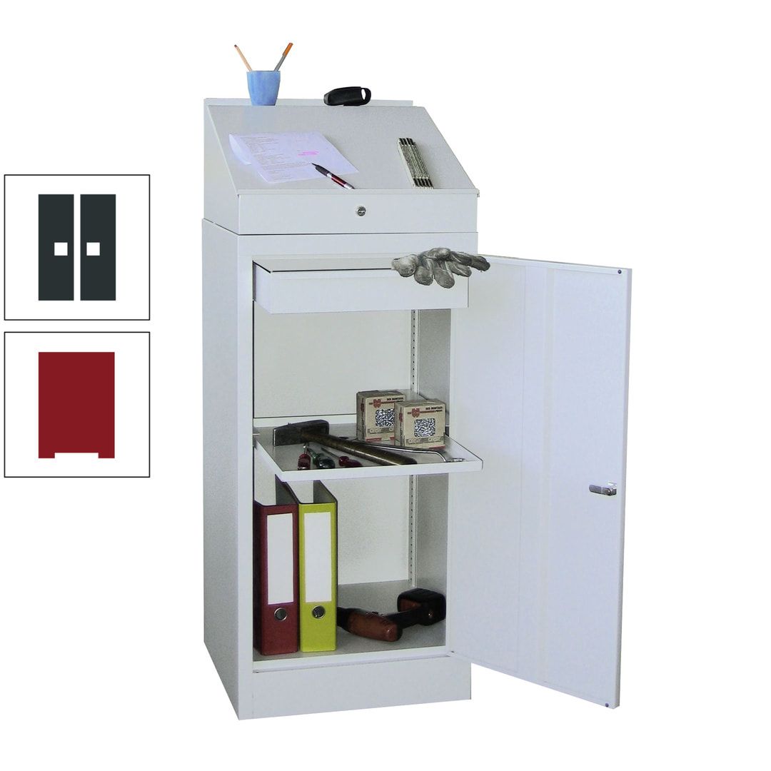 Stehpult mit Schrank - Vollblechtür - Zylinderschloss - 1 Einlegeboden, 1 Schublade - 1.270x500x500 mm (HxBxT) - anthrazitgrau
