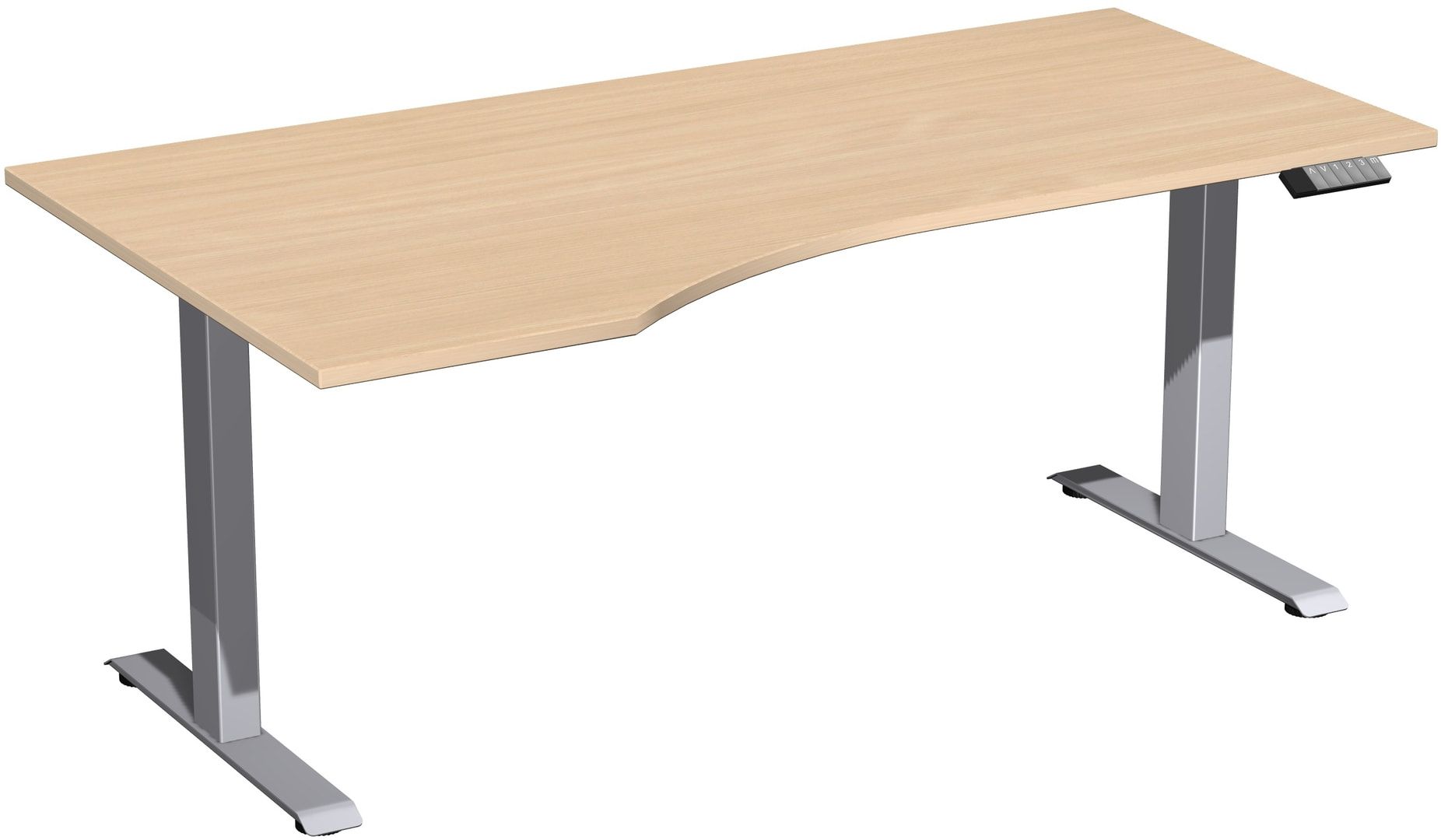 Eckschreibtisch, Ecke links, Elevate Basic, elektronisch höhenverstellbar, 730 - 1.230 x 1.800 x 1.000 mm (HxBxT), Gestell anthrazit, Dekor Ahorn