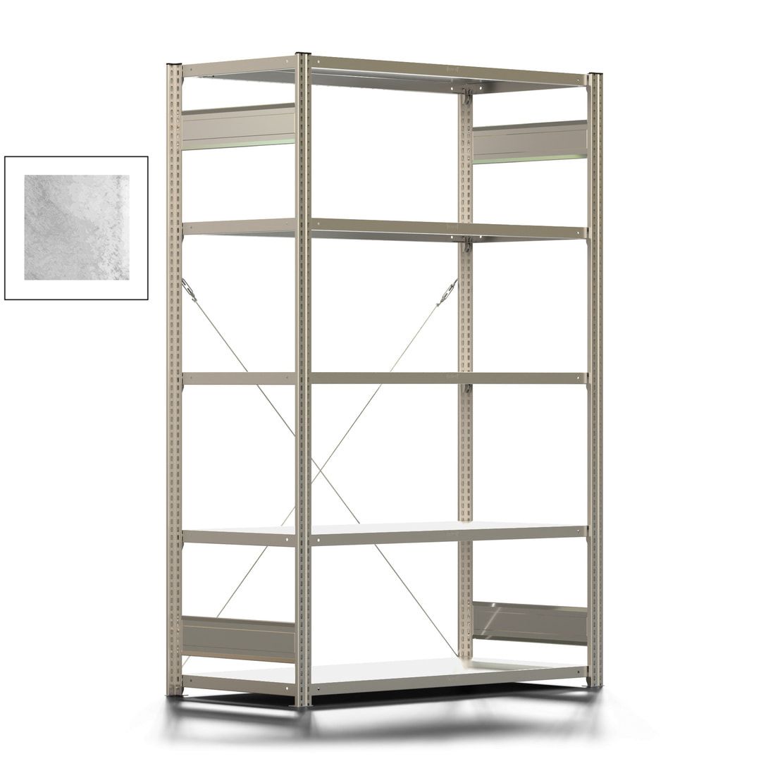 Fachbodenregal mit Tiefenriegel - 150 kg - 2.000 x 1.285 x 600 mm (HxBxT) - Anbauregal - Rahmen enzianblau - Böden verzinkt - BERT