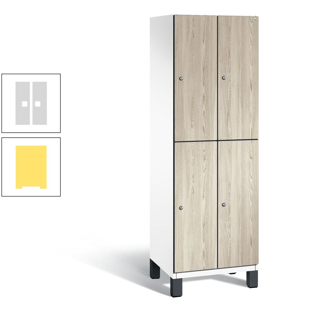Fächerschrank, Garderobenschrank, mit Füßen, 2 Abteile, 1.980 x 600 x 525 mm (HxBxT), Korpus anthrazitgrau, Tür Donau-Ahorn