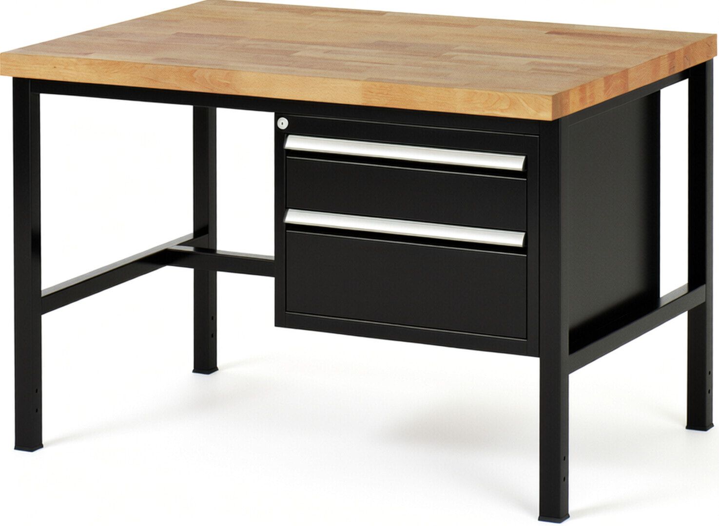 Werkbank - 2 Schubladen - Teilauszug - 150:1 / 210:1 - Höhe 840-1.040 mm - 1.250 x 900 mm - 1.250 kg - Buche - Anthrazitgrau