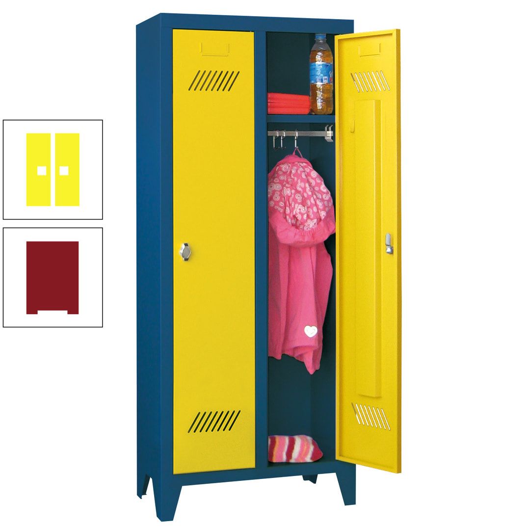 Spindschrank f. Kindergärten - mit Füßen - Höhe 1.300 mm - 2 Abteile a 250 mm - Zylinderschloss - anthrazitgrau
