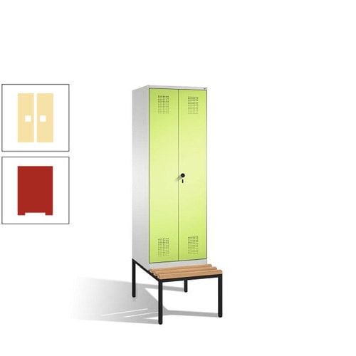 Doppel-Spind, Garderobenschrank, Buche Sitzbank untergebaut, 2 Abteile a 300 mm, Korpus anthrazitgrau, Tür anthrazitgrau, 2.090 x 600 x 815 mm (HxBxT)
