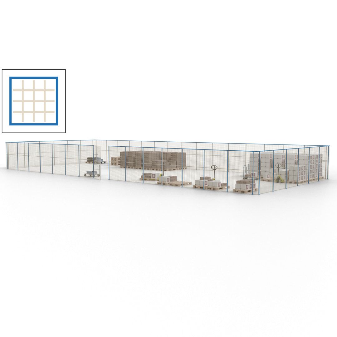 Maschinen Schutzgitter - Hallentrennwand - Sicherheitszaun - Tür - 63 m - 2.200 x 22.900 x 9.400 mm (HxBxT) - enzianblau
