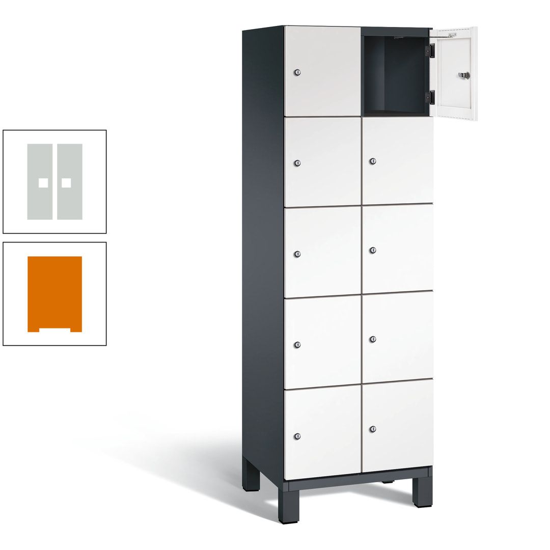 Fächerschrank, Stahlschrank, 10 Fächer, Türöffnungsbegrenzer, Füße, 1.980 x 600 x 525 mm (HxBxT), Korpus anthrazitgrau, Front anthrazitgrau