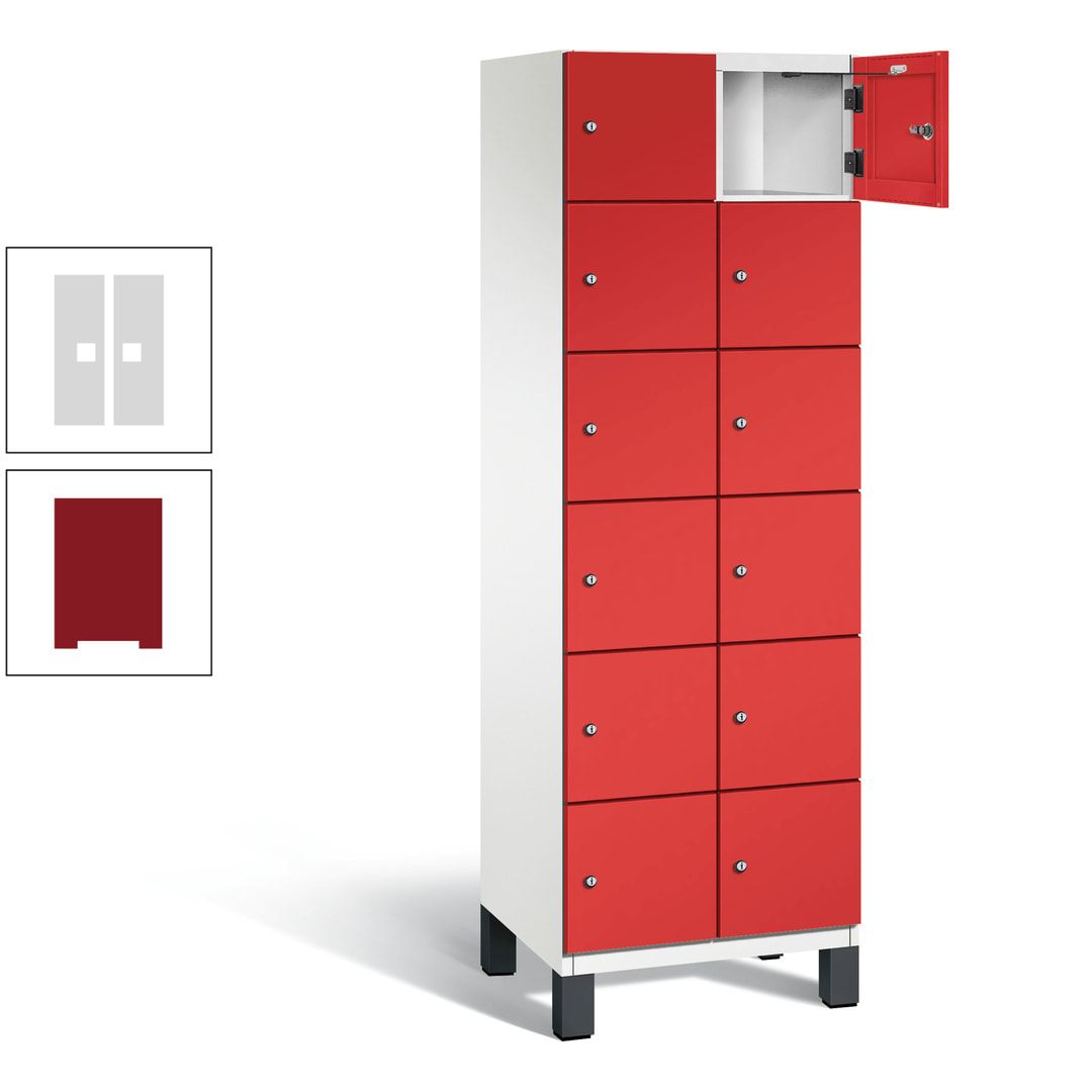 Fächerschrank, Stahlschrank, 12 Fächer, Türöffnungsbegrenzer, Füße, 1.980 x 600 x 525 mm (HxBxT), Korpus anthrazitgrau, Front anthrazitgrau