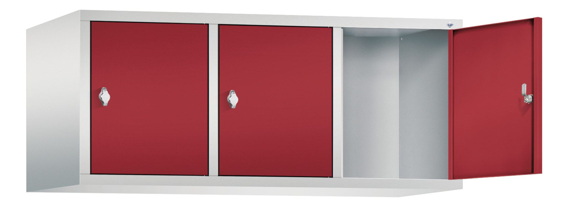 Aufsatzschrank für Spinde und Schließfachschränke, 3 Abteile, Korpus anthrazitgrau, Türen anthrazitgrau, 500 x 1.200 x 500 mm (HxBxT), Stahlschrank