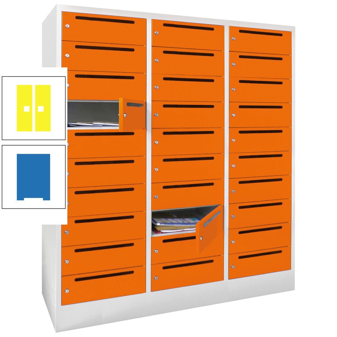 Postverteilerschrank, Schließfachschrank, 3 Abteile a 40 cm, 30 Fächer, 1.850 x 1.200 x 500 mm (HxBxT), Korpus anthrazitgrau, Front anthrazitgrau