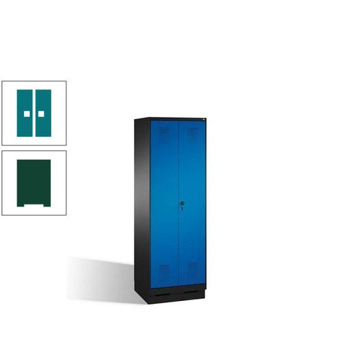 Doppel-Spind, Doppeltüren, Garderobenschrank mit Sockel, 2 Abteile a 300 mm, Korpus anthrazitgrau, Tür anthrazitgrau, 1.800 x 600 x 500 mm (HxBxT)