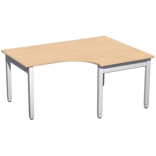 Eckschreibtisch, Eckteil 800 mm, rechts, einseitig verkürzt, 4-Fuß Quadrat Pro, höhenverstellbar, 680-800 x 1.600 x 1.200 mm (HxBxT), Dekor Ahorn