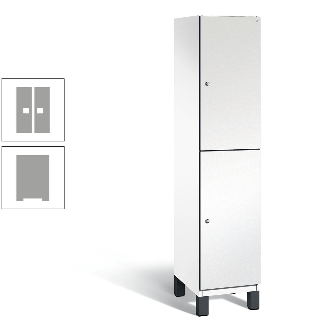 Fächerschrank, Stahlschrank, doppelstöckig, 2 Fächer, Füße, Korpus anthrazitgrau, Tür anthrazitgrau, 1.980 x 400 x 525 mm (HxBxT)