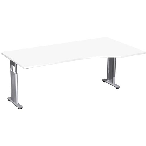 Eckschreibtisch, Füße einseitig verkürzt, C-Fuß Flex, Ecke rechts, höhenverstellbar, 680-800 x 1.800 x 1.000 mm (HxBxT), Gestell silber, Dekor Ahorn