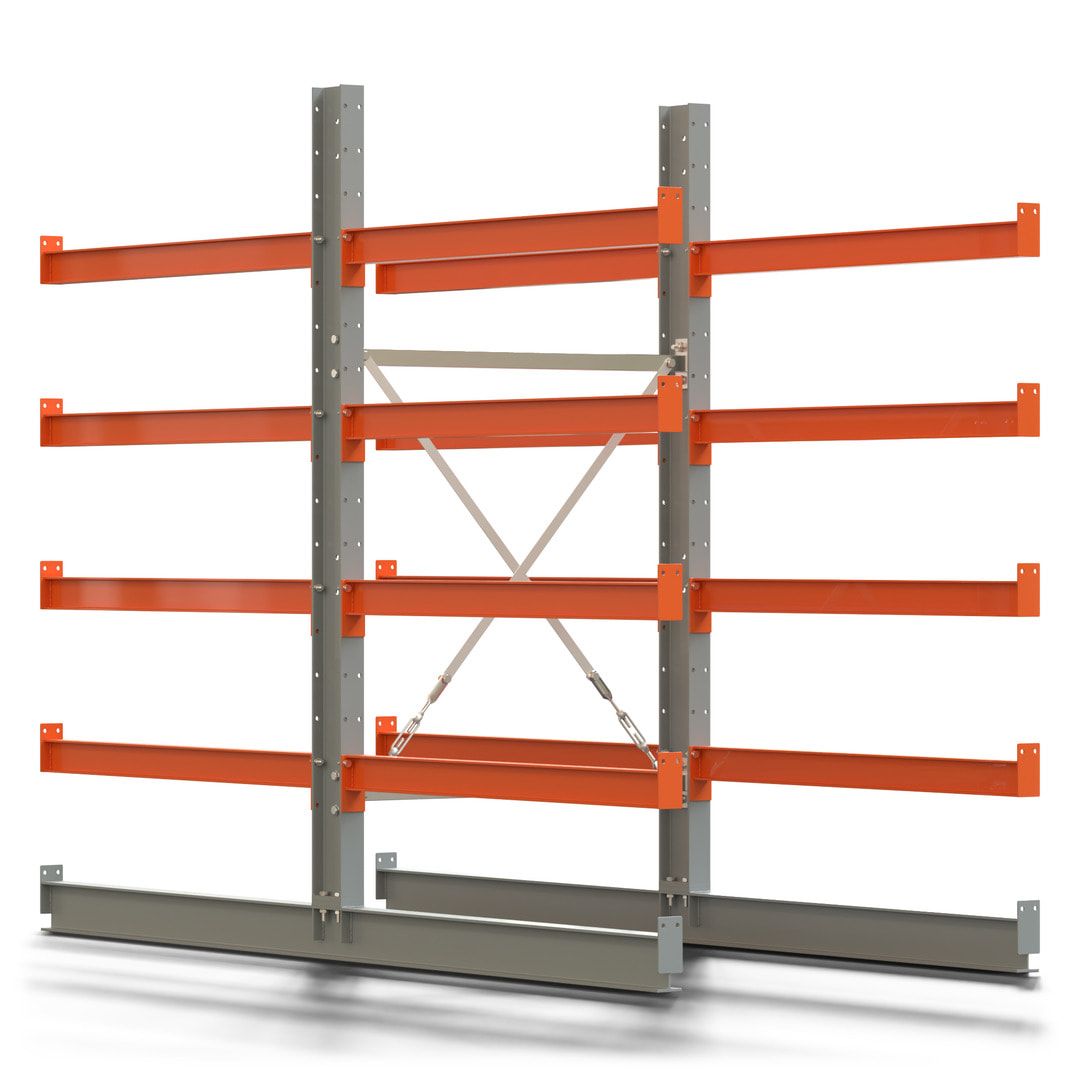 Doppelseitiges Kragarmregal, Anbauregal, 2.000 x 1.000 x 1.120 mm (HxBxT), Nutztiefe 500 mm, Kragarmlast 870 kg, KARL basic, silbergrau/reinorange