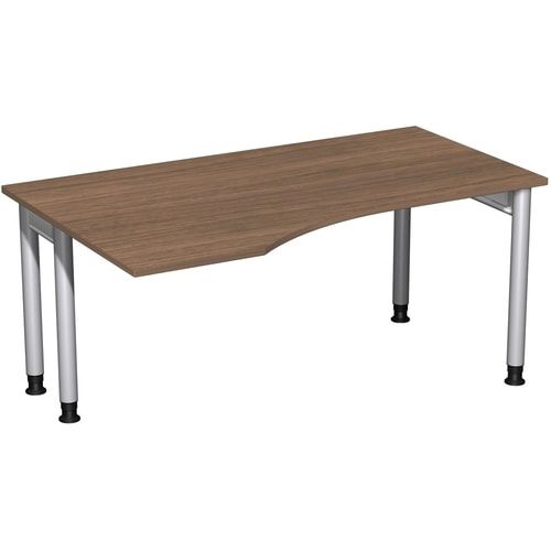 Eckschreibtisch, Ecke links, Füße einseitig verkürzt, 4-Fuß Pro, höhenverstellbar, 680-800 x 1.600 x 1.000 mm (HxBxT), Dekor Ahorn