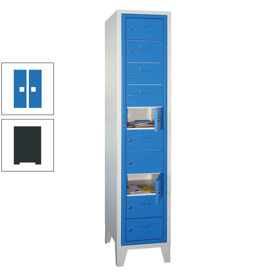 Schließfachschrank - Wäscheausgabeschrank - 10 Fächer a 315 mm - 1.850x400x500 mm (HxBxT) - Füße - Zylinderschloss - anthrazitgrau
