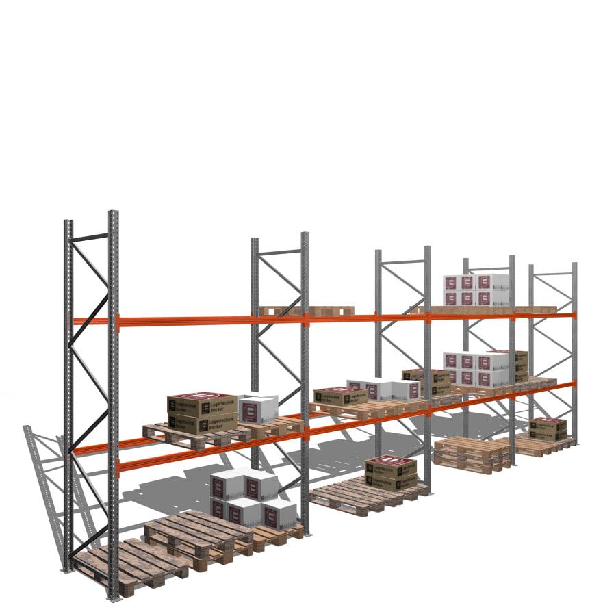 Palettenregal - 1,5 t - 4,0 x 11,3 x 1,1 m - 4 Felder - Schwerlastregal