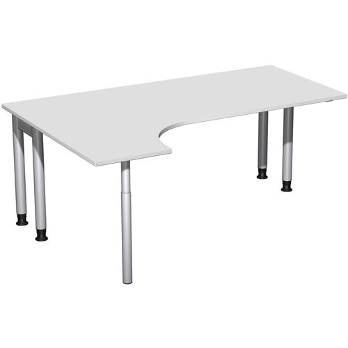 Eckschreibtisch, Ecke links, Füße einseitig verkürzt, 4-Fuß Pro, höhenverstellbar, 680-800 x 1.600 x 1.200 mm (HxBxT), Dekor Ahorn