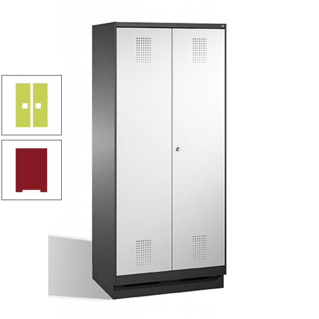Doppel-Spind, Doppeltüren, Garderobenschrank mit Sockel, 2 Abteile a 400 mm, Korpus anthrazitgrau, Tür anthrazitgrau, 1.800 x 800 x 500 mm (HxBxT)
