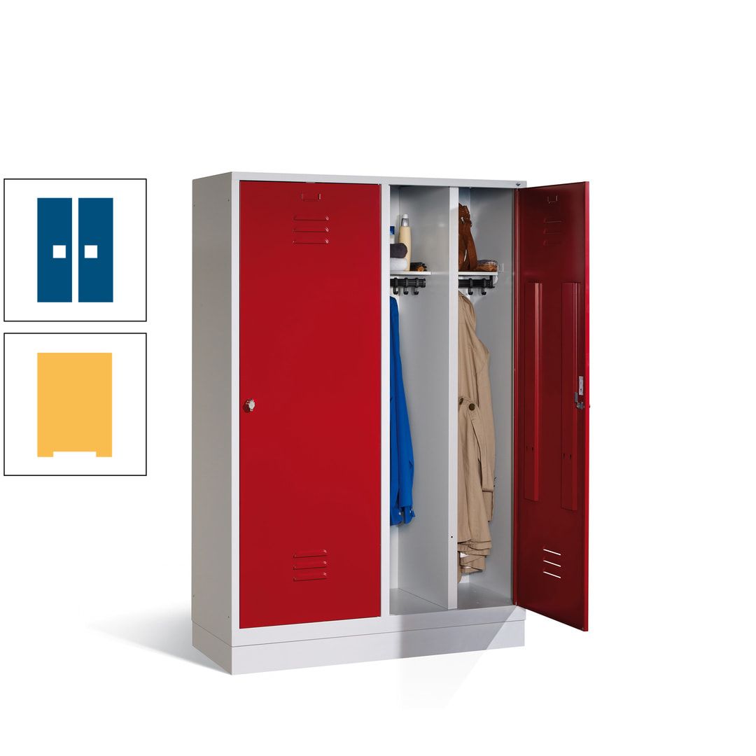 Doppel-Spind mit Großtüren, Garderobenschrank mit Sockel, 4 Abteile a 300 mm, Korpus anthrazitgrau, Tür anthrazitgrau, 1.800 x 1.190 x 500 mm (HxBxT)