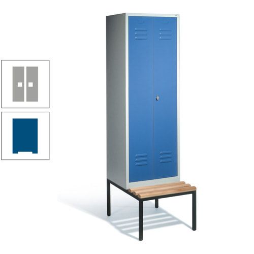 Doppel-Spindschrank, Buche Sitzbank untergebaut, 2 Abteile a 300 mm, Korpus lichtgrau, Tür anthrazitgrau, 2.090 x 610 x 815 mm (HxBxT)