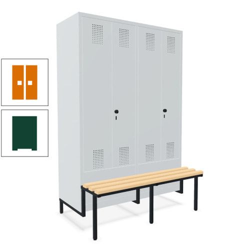 Doppel-Spind, Garderobenschrank, Buche Sitzbank integriert, 4 Abteile 300 mm, Korpus anthrazitgrau, Tür anthrazitgrau, 1.850 x 1.200 x 815 mm (HxBxT)