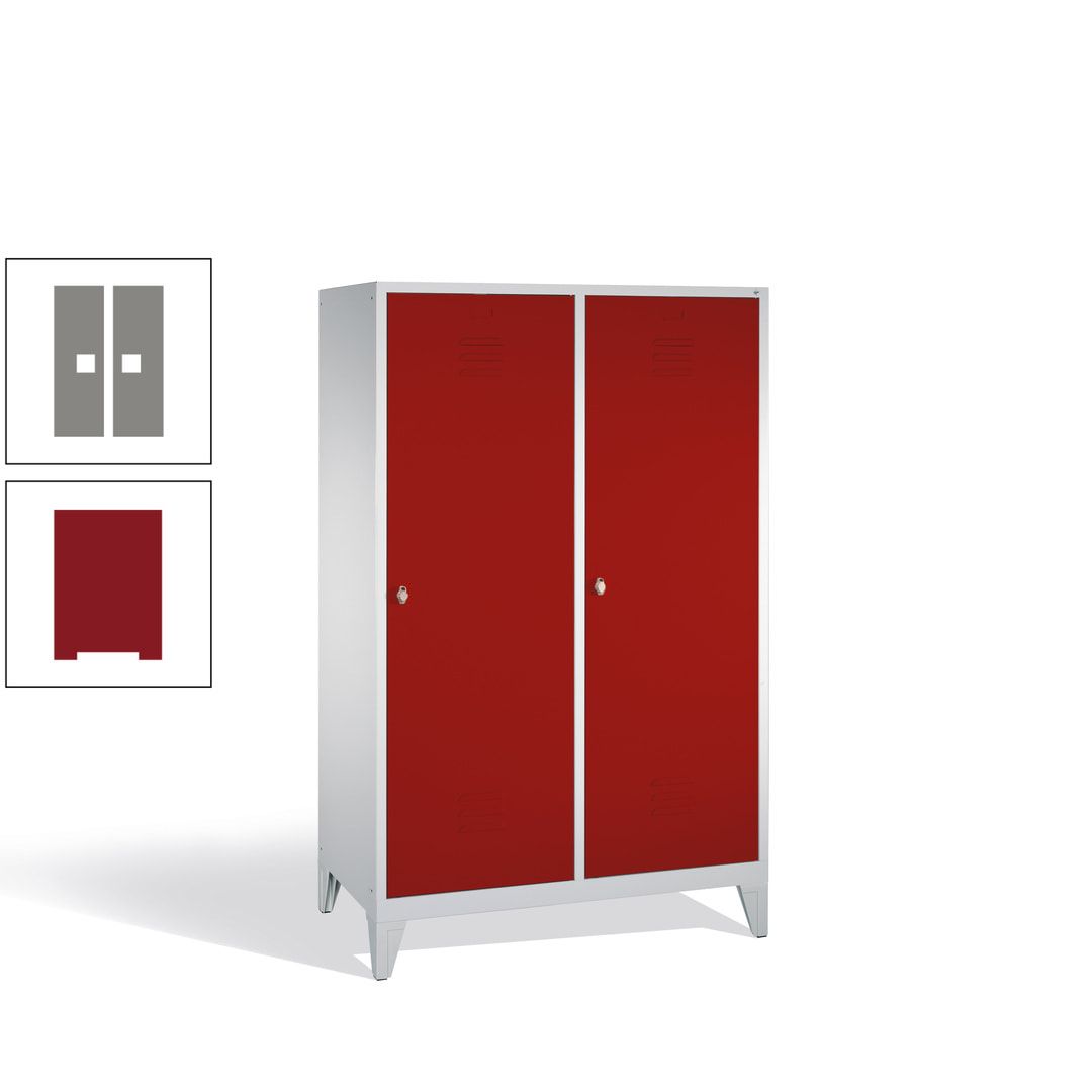 Doppel-Spind mit 2 Großtüren, Garderobenschrank mit Füßen, 4 Abteile a 300 mm, Korpus anthrazitgrau, Tür anthrazitgrau, 1.850 x 1.190 x 500 mm (HxBxT)