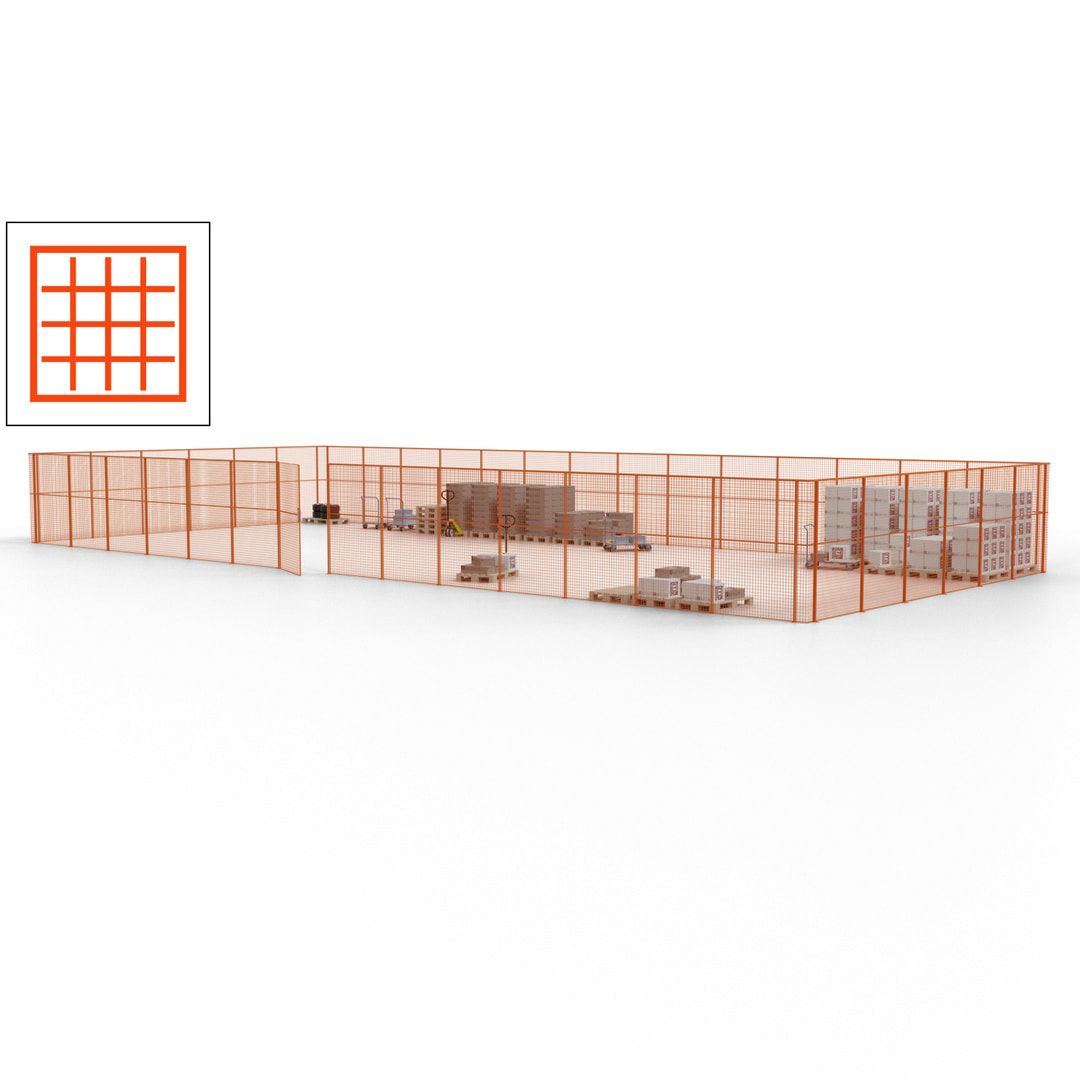Maschinen Schutzgitter - Hallentrennwand - Sicherheitszaun - Tür - 60 m - 2.200 x 21.400 x 9.400 mm (HxBxT) - enzianblau