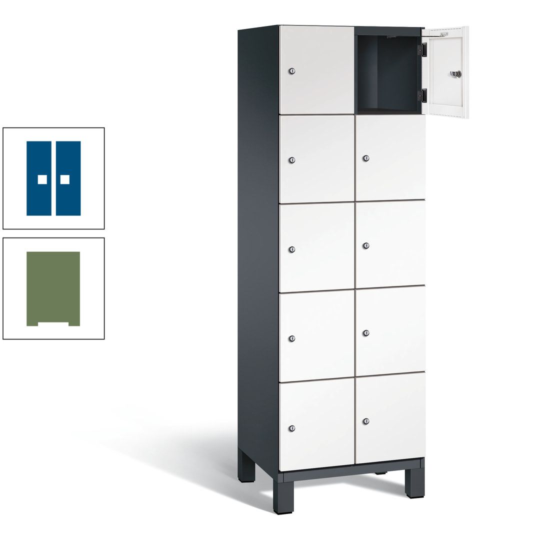 Fächerschrank, Stahlschrank, 10 Fächer, Türöffnungsbegrenzer, Füße, 1.980 x 600 x 525 mm (HxBxT), Korpus anthrazitgrau, Front anthrazitgrau