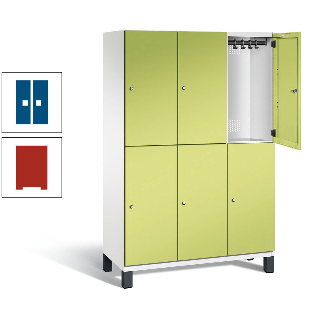 Fächerschrank, Stahlschrank, doppelstöckig, 6 Fächer, Füße, Korpus anthrazitgrau, Tür anthrazitgrau, 1.980 x 1.200 x 525 mm (HxBxT)