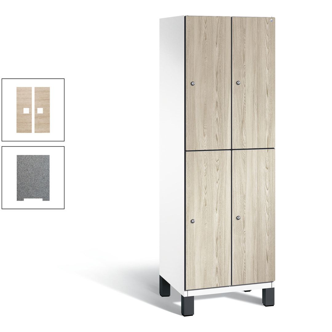 Fächerschrank, Garderobenschrank, mit Füßen, 2 Abteile, 1.980 x 600 x 525 mm (HxBxT), Korpus anthrazitgrau, Tür Donau-Ahorn