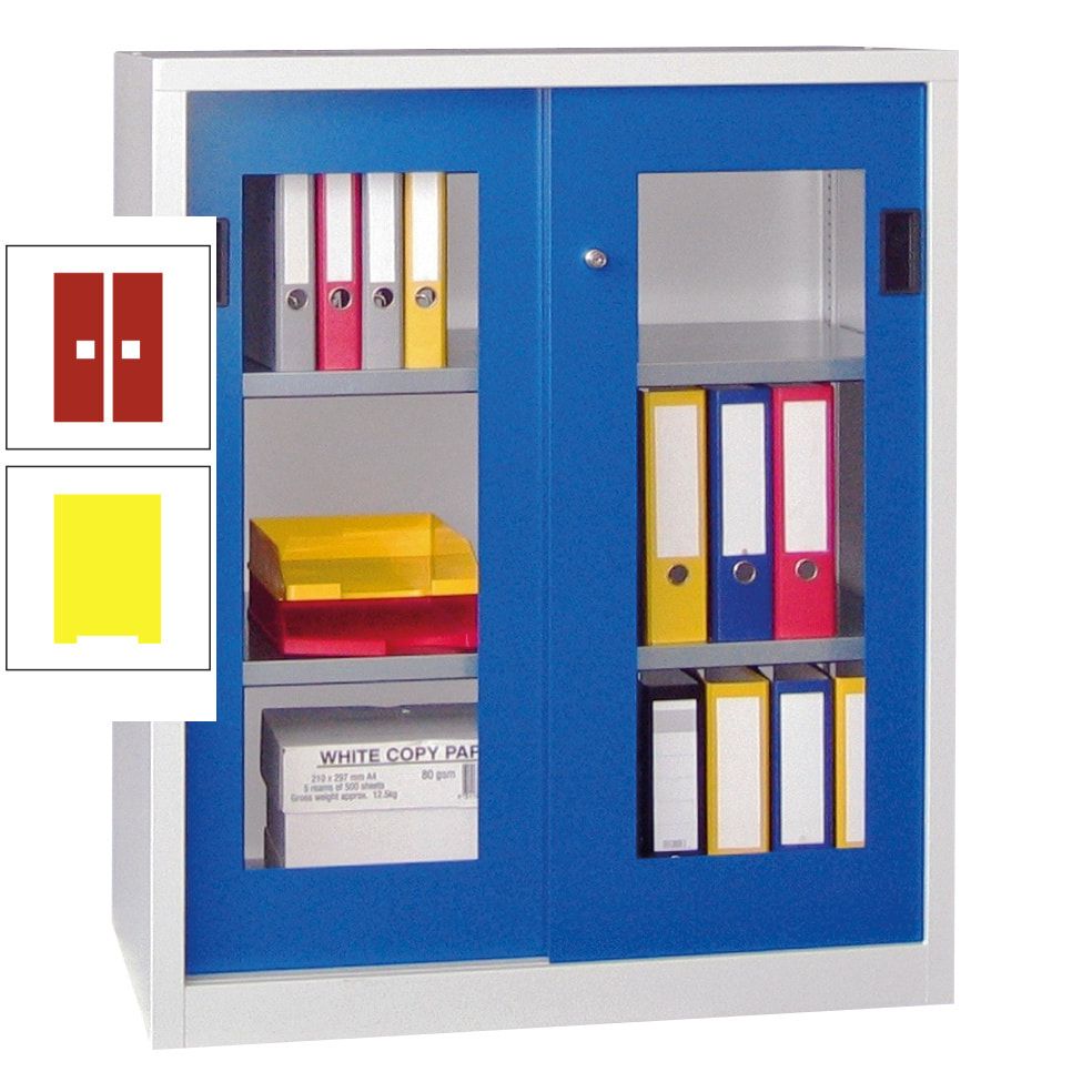 Schiebetürenschrank - Sichtfenstertüren - 1.000x1.000x400 mm (HxBxT) - 2 Böden, gepulvert - Zylinderschloss - anthrazitgrau