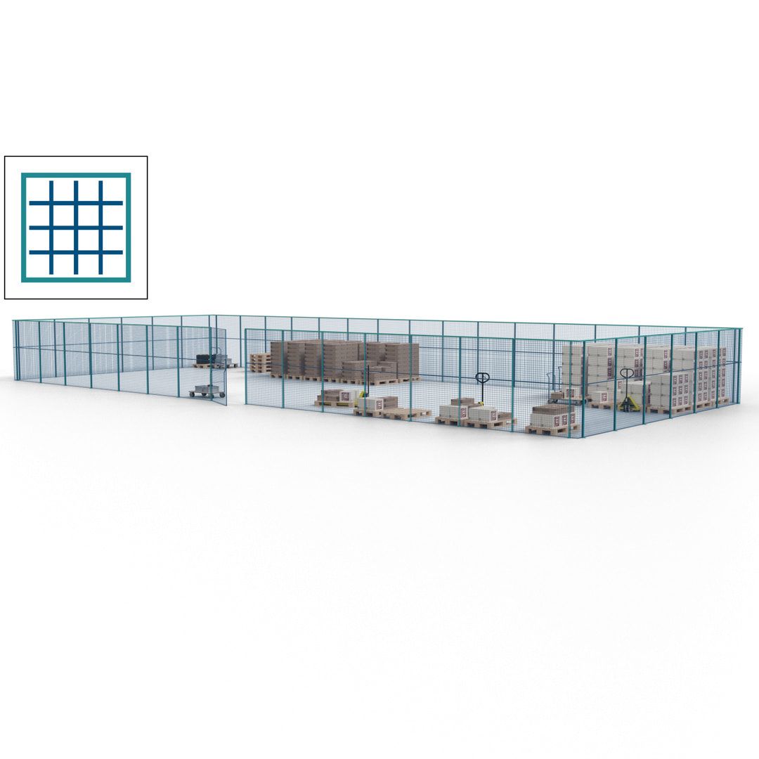 Maschinen Schutzgitter - Hallentrennwand - Sicherheitszaun - Tür - 63 m - 2.200 x 22.900 x 9.400 mm (HxBxT) - enzianblau