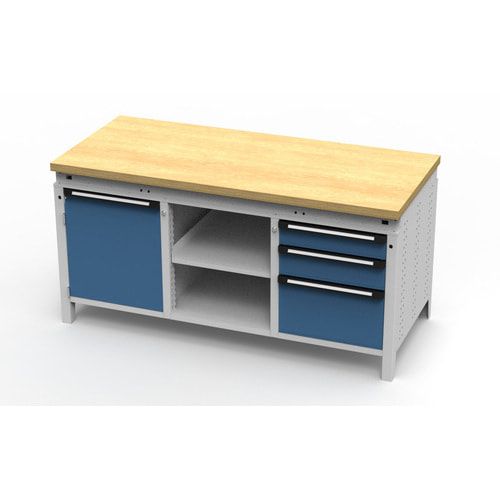 OTTOKIND Werkbank - bündige Arbeitsplatte - 850 x 1.695 x 750 mm (HxBxT) - 3 Schubladen - 1 Schrank - 2 Ablageböden - lichtgrau / anthrazitgrau