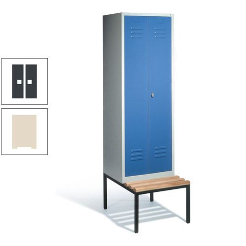 Doppel-Spindschrank, Buche Sitzbank untergebaut, 2 Abteile a 300 mm, Korpus lichtgrau, Tür anthrazitgrau, 2.090 x 610 x 815 mm (HxBxT)